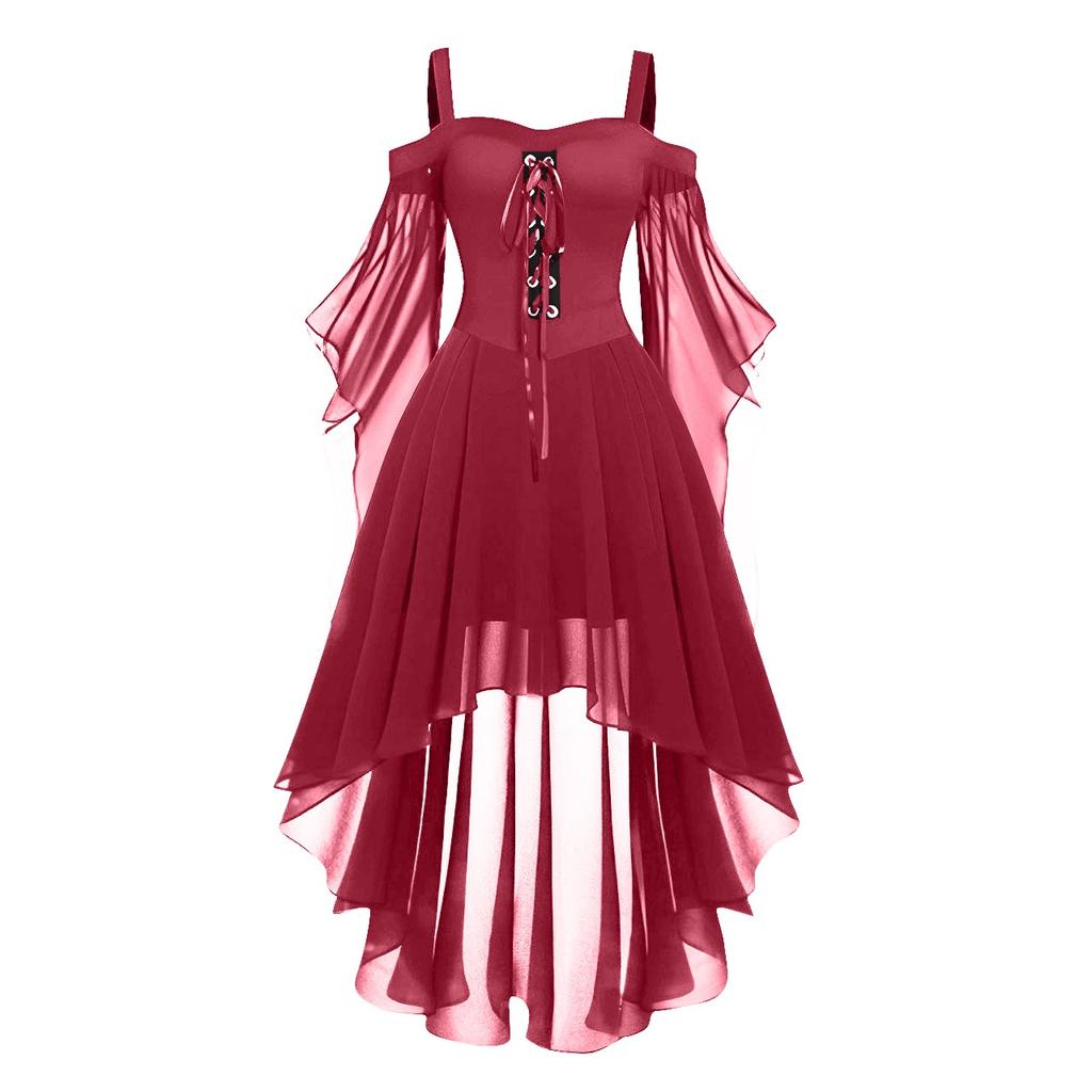 Женское повседневное платье больших размеров с открытыми плечами, однотонное шифоновое платье с рукавами-бабочками в готическом стиле