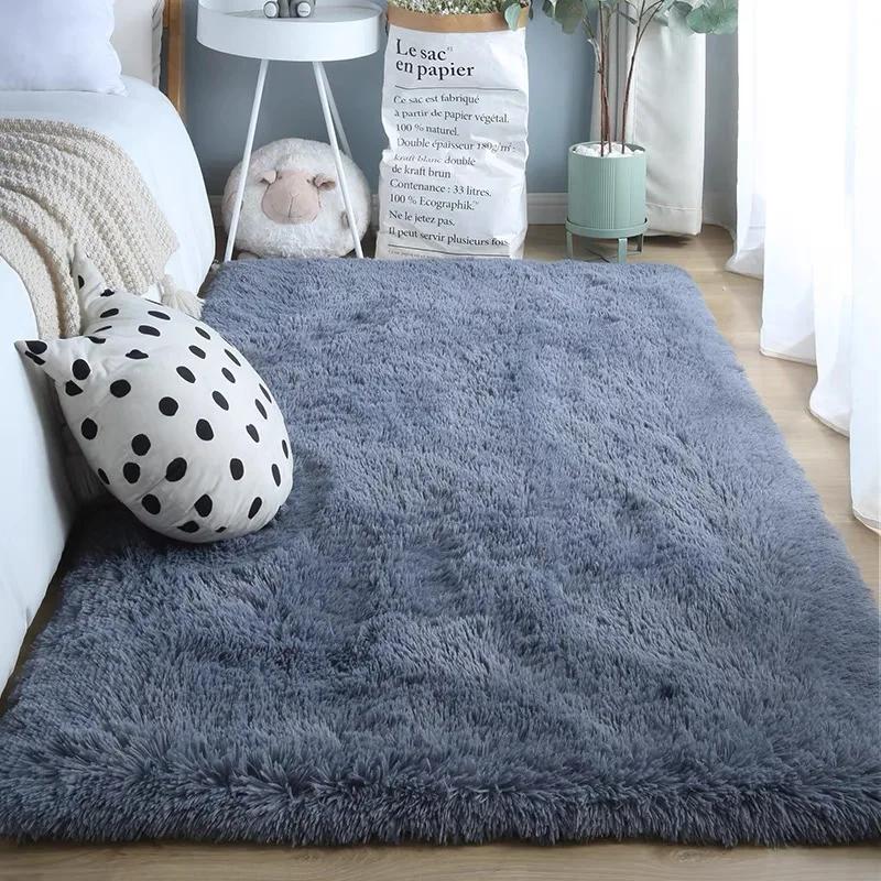 Soft Plush Long Hair Carpet Anti-Slip Green Fluffy Floor Mat for Bedroom Living Room Home Decor
