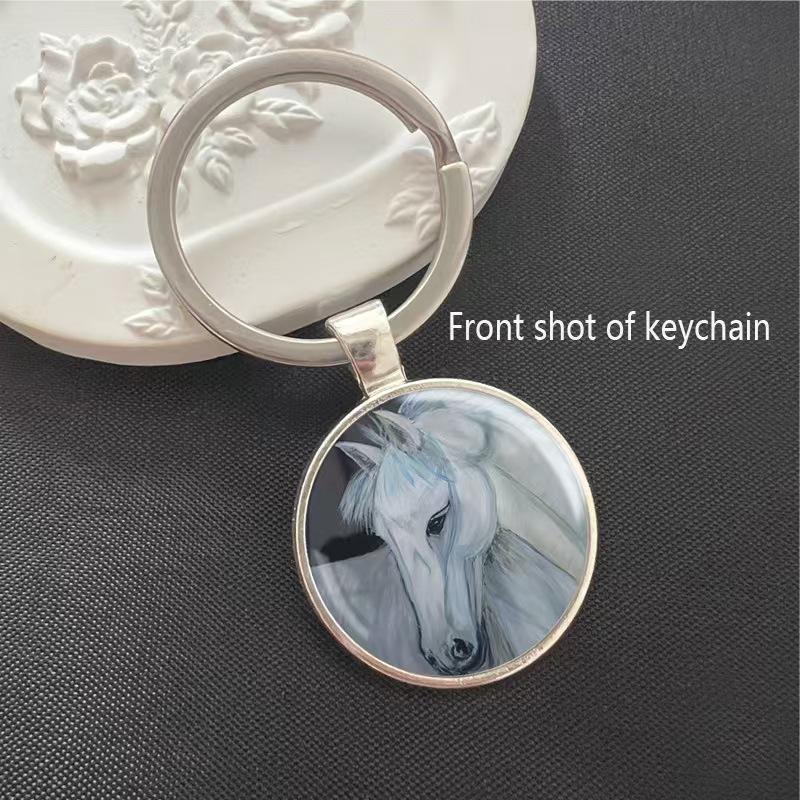 Running Stallion Pattern Round Pendant Keychain - Hot-selling Metal Charm Gift