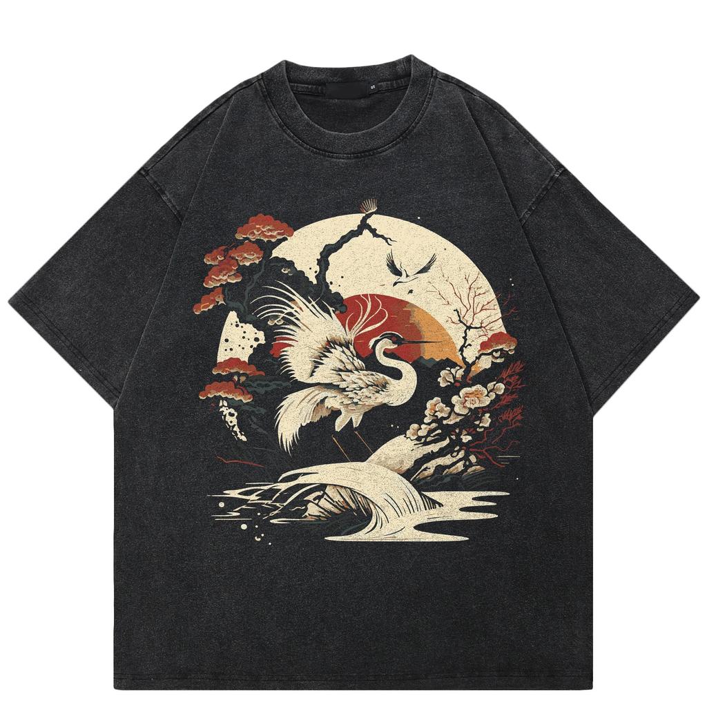 Уличная футболка унисекс с японским журавлем 2024 года