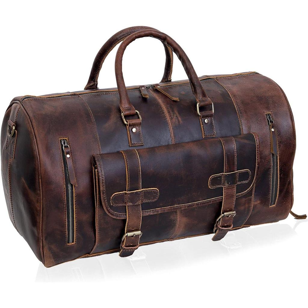 Leather Duffle Bags For Men's Leather Weekender Bag For Women Full Grain Overnight Sports Gym Duffle
