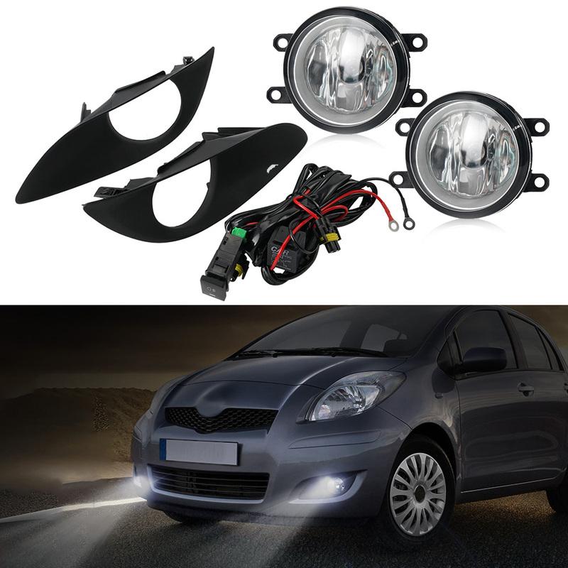 BEVINSEE Front Bumper Clear Fog Lights Lamps w/ Switch & Cables & Lamp Frame for Toyota Yaris Hatchback 2009-2011