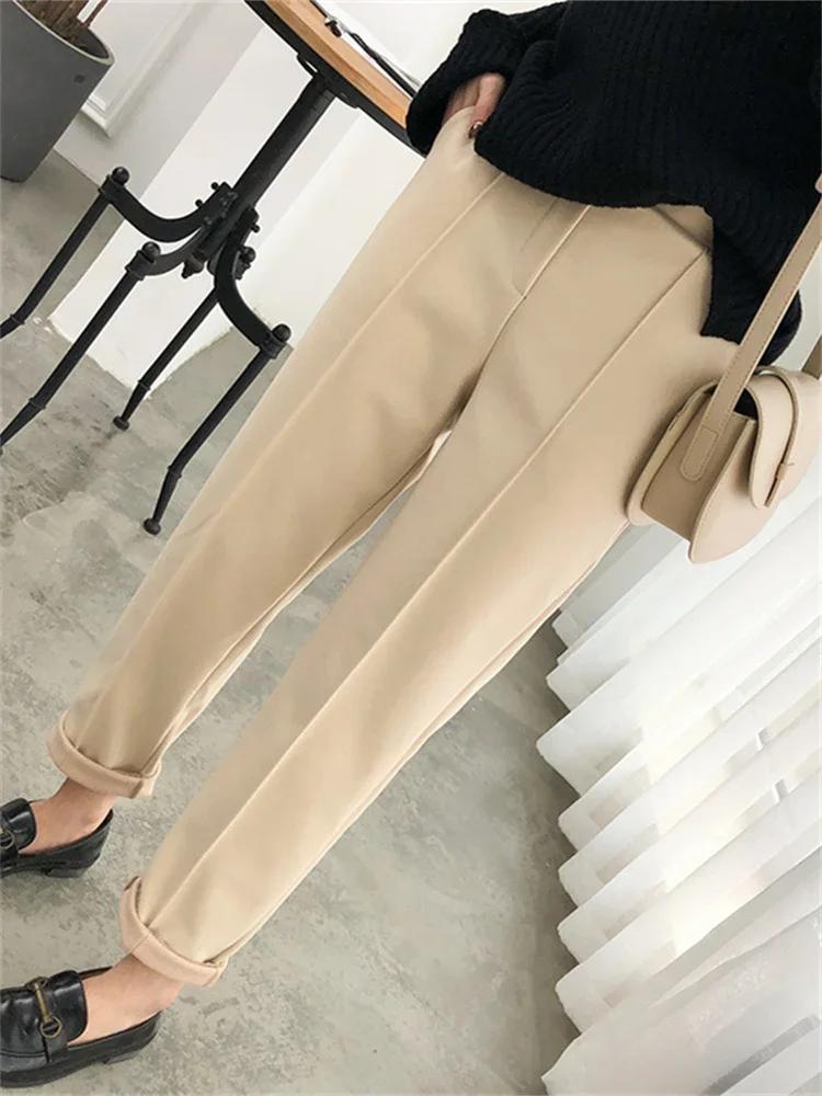 Thicken Women Pencil Pants Womens 2024 Autumn Winter Clothes OL Style Wool Female Work Suit Pant Loose Female Trousers Capris