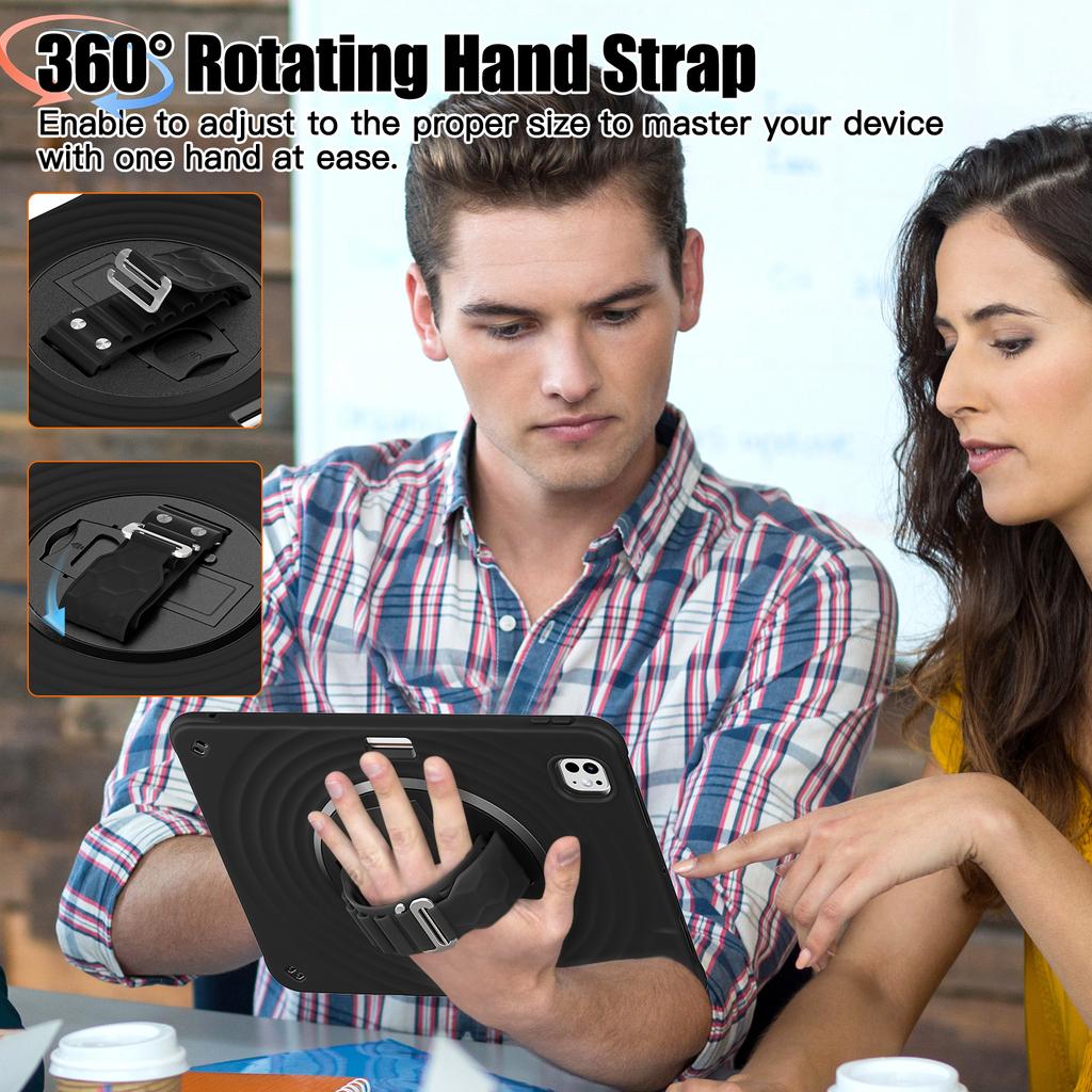 Rotating Hand Strap Case for IPad Air Pro 13 11 2026 M4 2025 M5 M3 2024 M2 Air 4 5 Pro 11 12.9 2018-2022 Heavy Duty Stand Cover