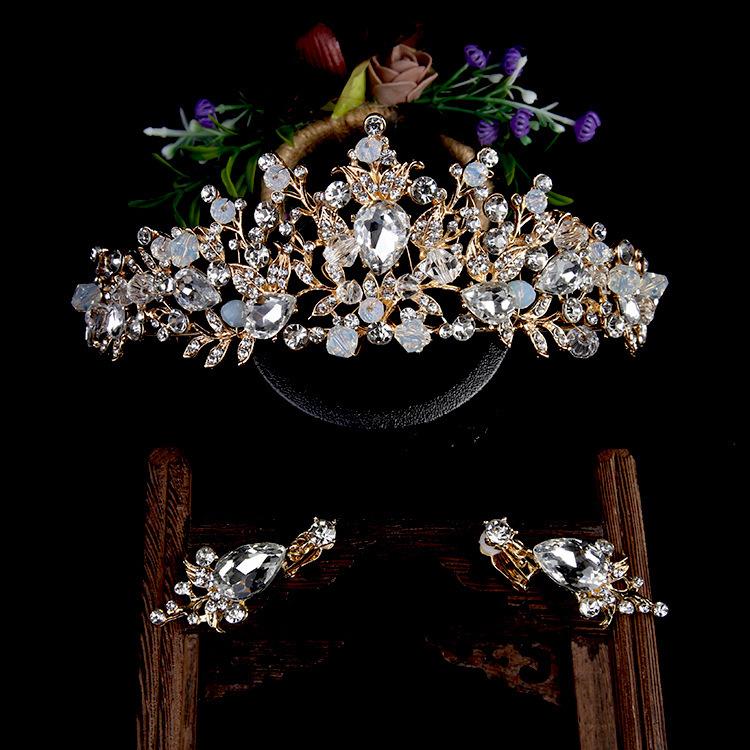 Свадебная тиара золотая корона аксессуары для свадебного платья серьги набор аксессуаров для волос розовая хрустальная корона
