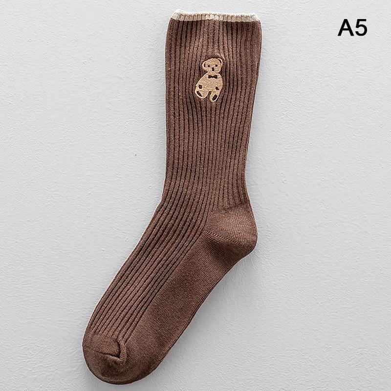 1 пара носков с мультяшным медведем, мягкие хлопковые носки, осенние кофейные чулки, женские носки Kawaii, корейские повседневные чулки для женщин