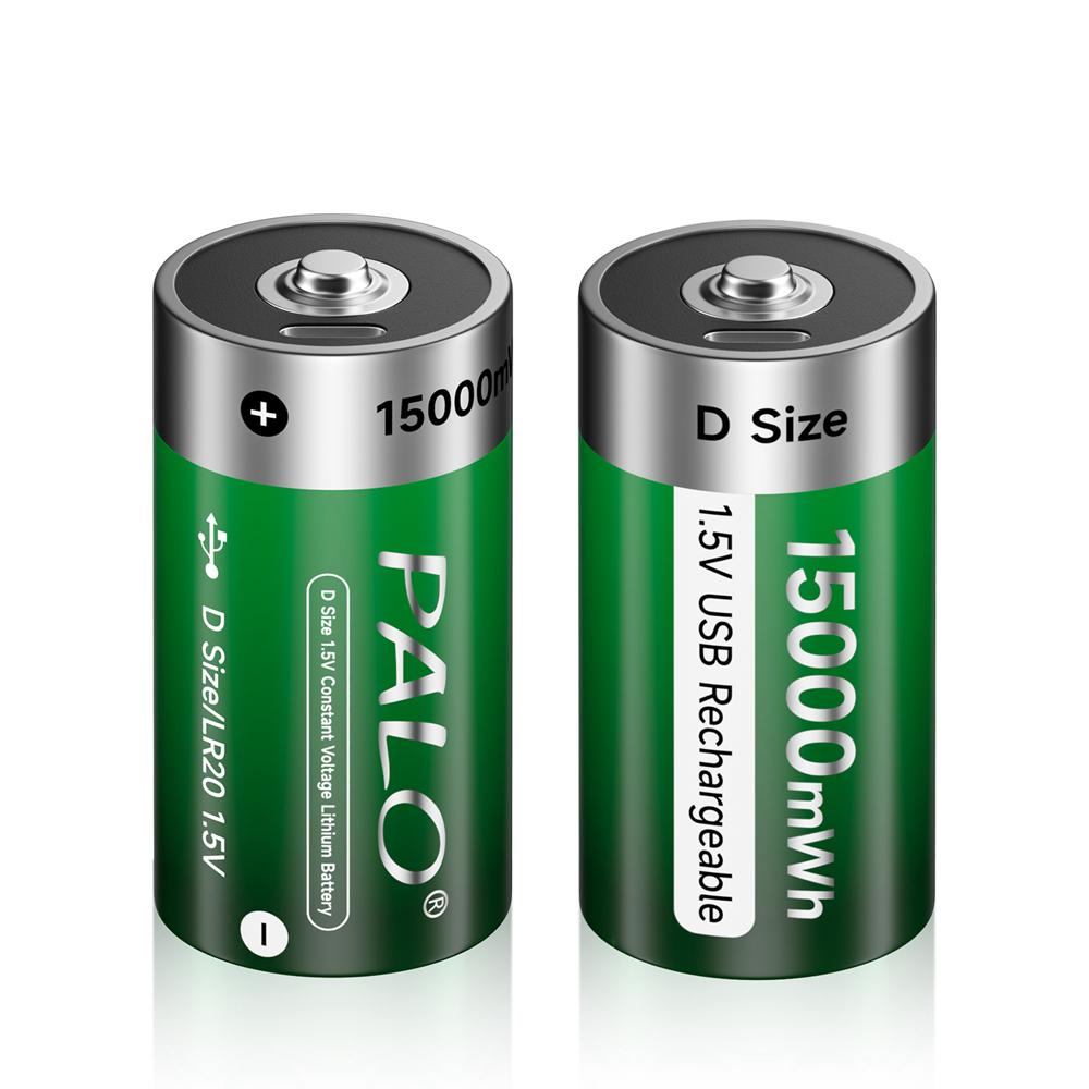 PALO 1.5V D Size Rechargeable Battery Type-C USB Charging D R20 LR20 Li-ion Batteries Battery For Heater Gas Stove