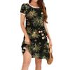Women's Fashion Casual Floral Print Dress Round Neck Short Sleeves Miniskirt