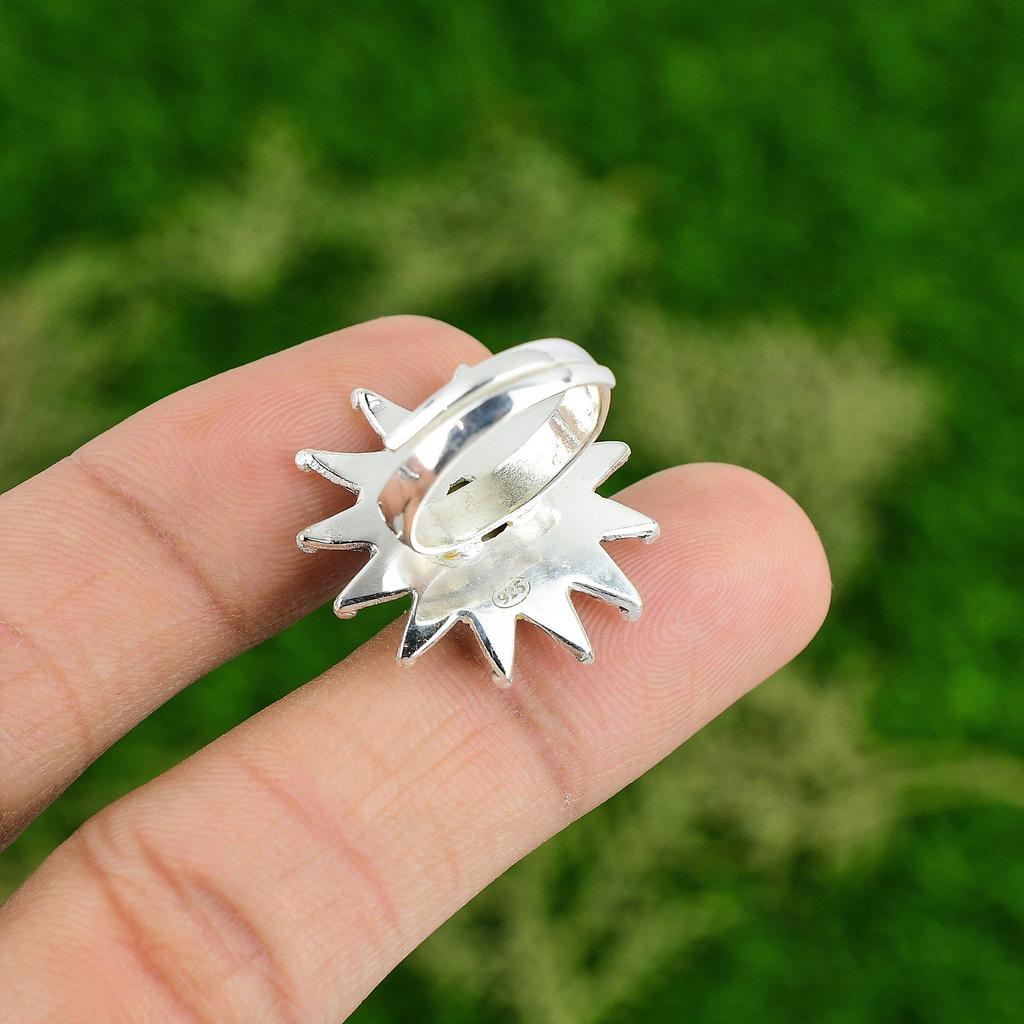 Натуральный камень Раковина Глаз Шивы Цветок Обещания Регулируемое кольцо из серебра 925 пробы