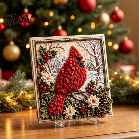 Handmade Poke Art Kit 3D Christmas Fabric Kit, DIY Punch Needle Embroidery Set, Festival Holiday No-Sew Crafts Projects for Adults and Beginner