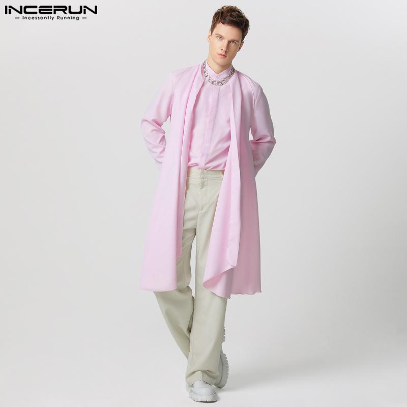 INCERUN Мужские рубашки с воротником-стойкой, длинным рукавом, пуговицами, слоями, повседневные топы