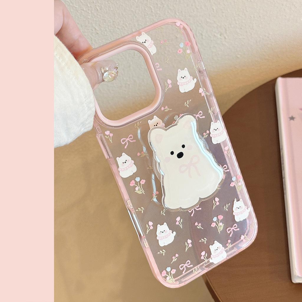 Милая мультяшная подставка для щенка Чехол для мобильного телефона iPhone 15 Apple 16 Promax Подходит для 14 Нишевый 13 Противоударный