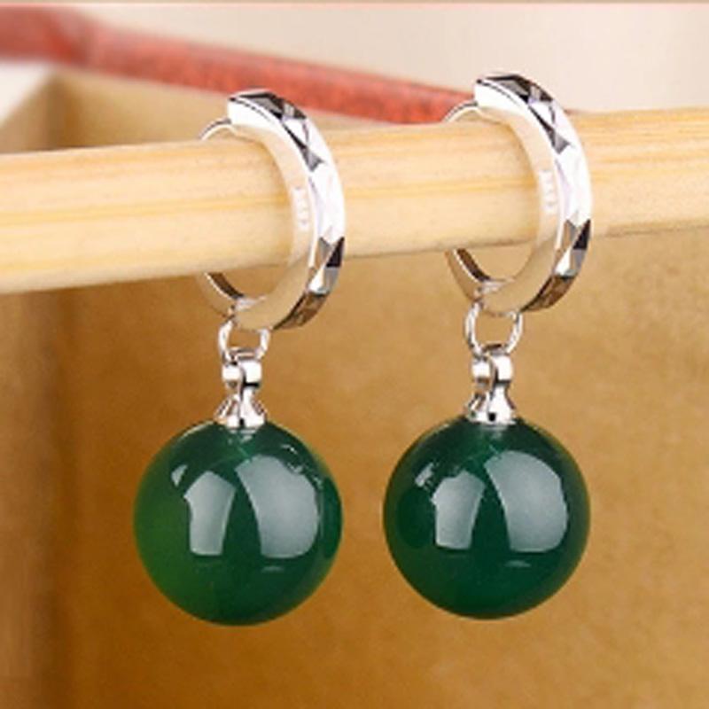 Natural Green Red Agate Chalcedony Jade Earrings For Women 925 Sterling Silver Earrings Female Retro Fine Jewelry Eardrop