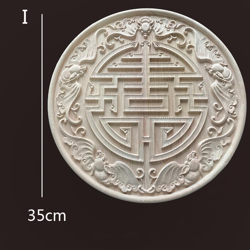 Round Chinese Dragon Wood Carving Applique Antique Onlays Mouldings Wood Figurines for Furniture Decoration Vintage Decor Floral
