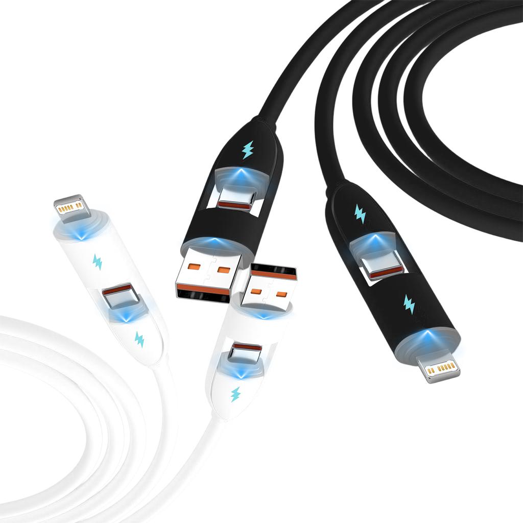 4 в 1 Кремниевый USB-кабель Type C USB Micro Для iPhone Samsung Huawei Xiaomi Многопортовый Многозарядный Провод