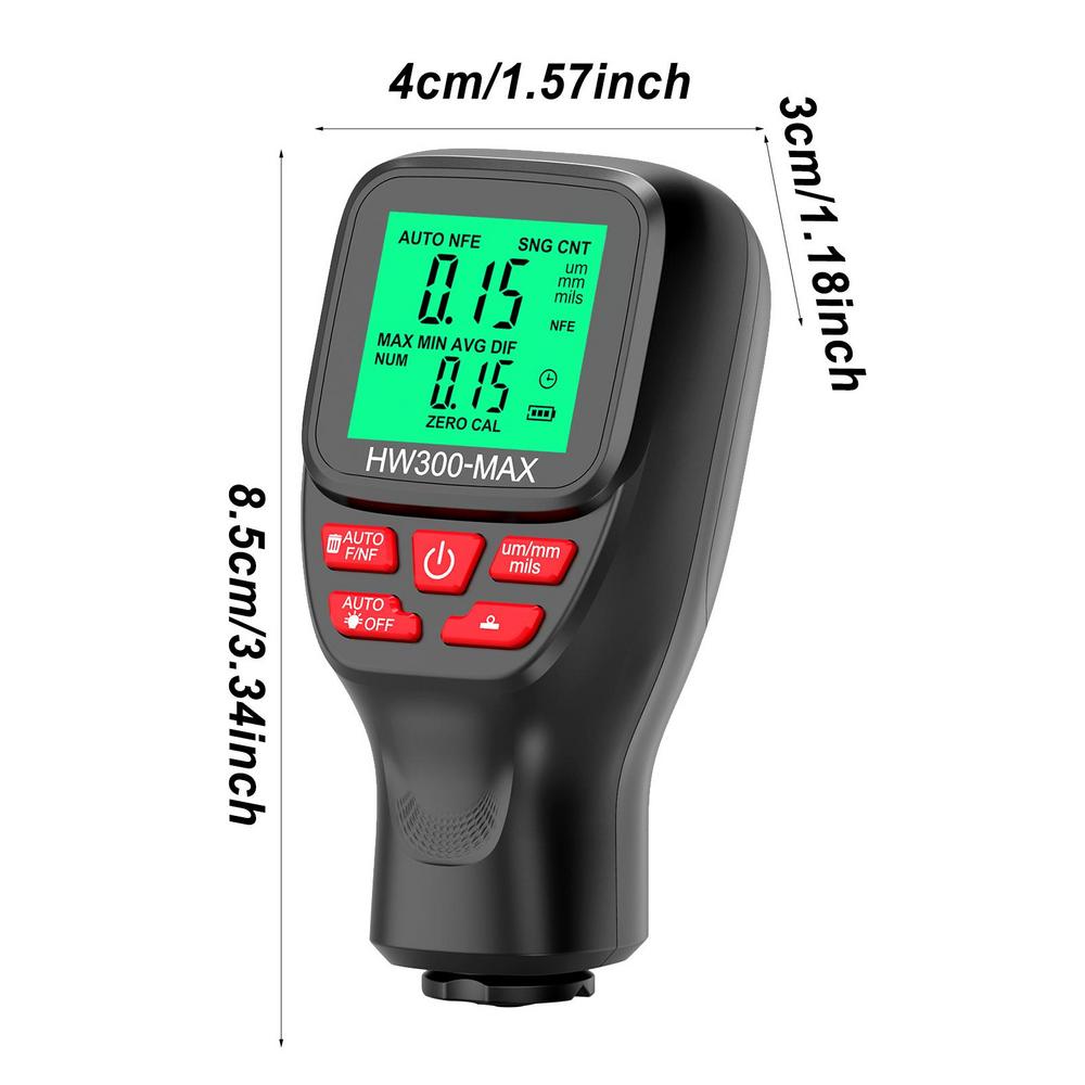 HW300-MAX Толщиномер покрытия автомобильной краски 0-2000 мкм Тестер толщины автомобильной краски Четкое считывание Автомобильные аксессуары для обнаружения