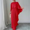 Элегантное красное платье макси с рукавами-кейпами и плиссированной юбкой, женское модное длинное платье