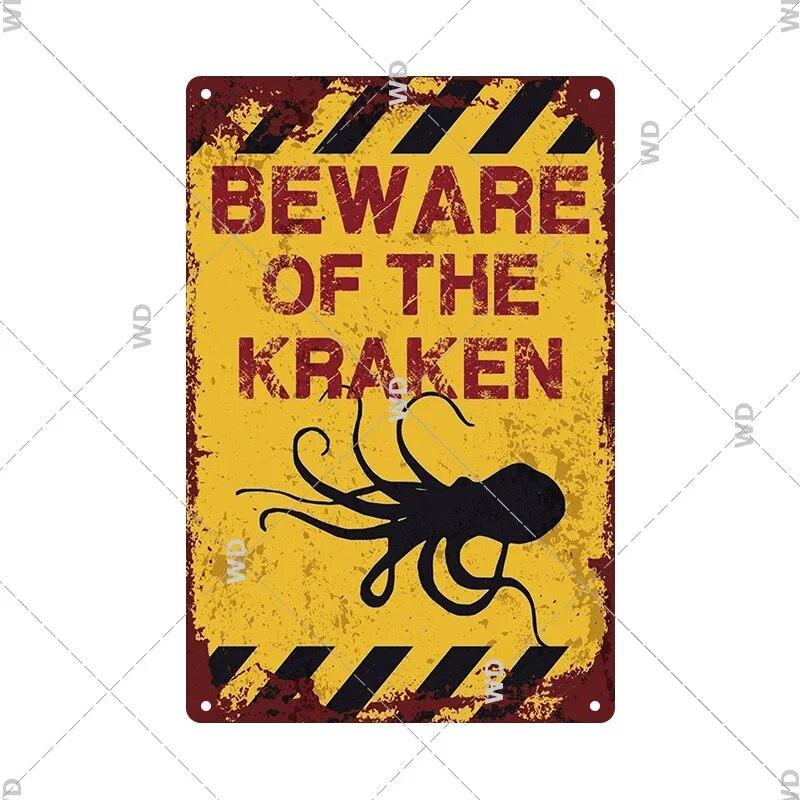 Beware Animals Dog Cat Bull Kraken Chickens Bigfoot Area Retro Tin Sign Caution Decorative Vintage Plaque Metal Poster Decor
