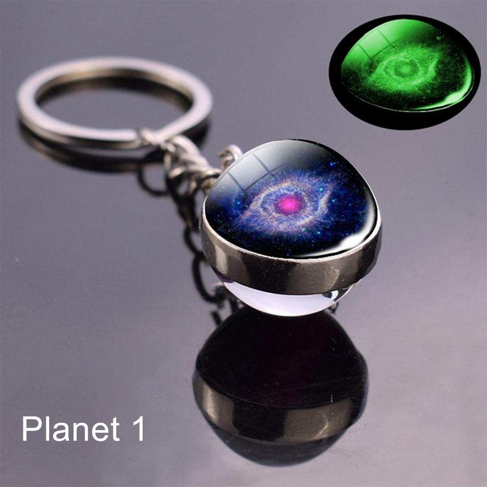 Sun Earth Double Side Glass Ball Nebula Moon Keychain Solar System Planet Keyring Luminous