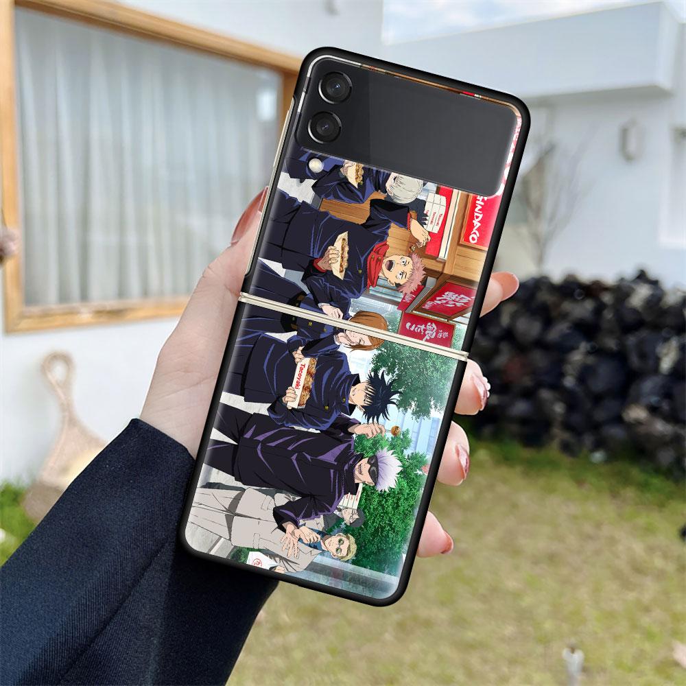 Роскошный чехол для Samsung Galaxy Z Flip 4 3 5G Черные жесткие ПК чехлы для телефона Модная задняя крышка ZFlip Funda Jujutsu Kaisen Аниме-оболочка