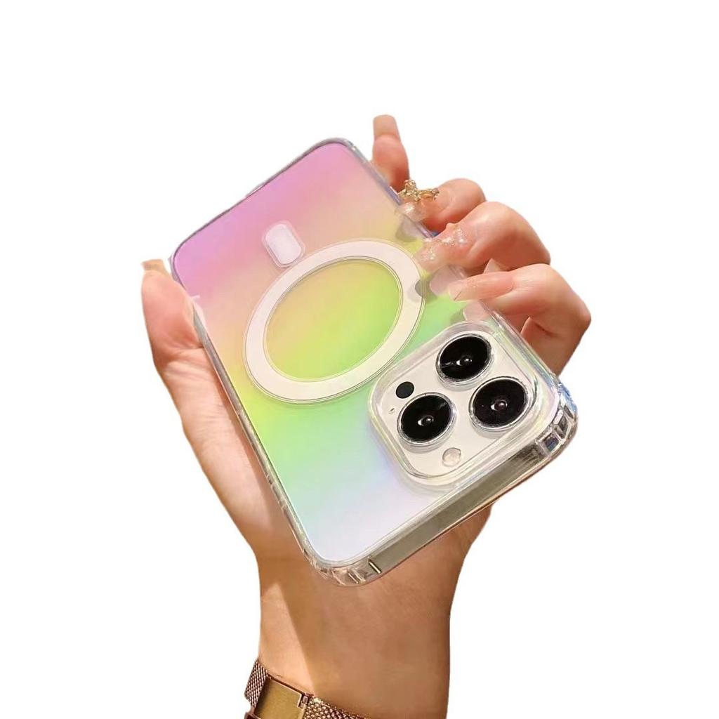Красочный магнитный чехол для телефона, подходящий для iPhone14ProMax, градиентный защитный чехол Apple 15 Акрил