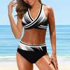 Women's Shoulder Strap Swimsuit Black and White Mixed Color Printed Bikini Short Tank Top Swimsuit