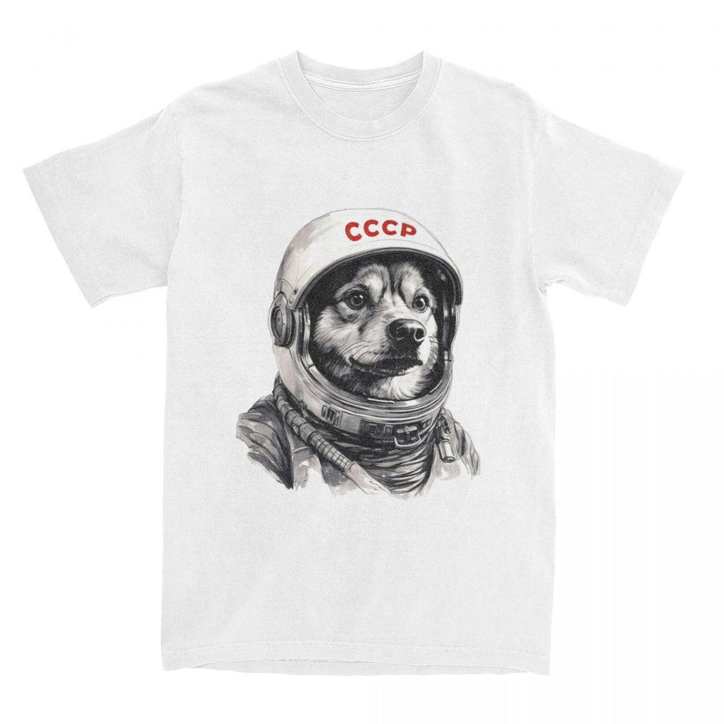 СССР Россия Лайка Космос СССР Космонавт Собака Футболка Мужская Первая собака в космосе Хлопковые футболки Летние футболки с круглым вырезом Одежда большого размера