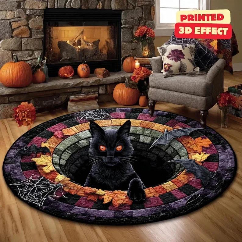 Gothic Skull Spiral Round Rug Dark Illusion Carpet Creepy Macabre Home Decor Halloween Skull Circle Floor Mat for Living Room