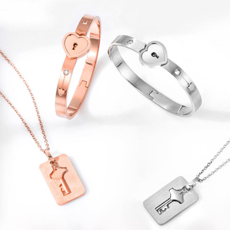 Браслет из титановой стали с переплетением «Триумф в небесах» в стиле Фала Чен для пар с замком в форме сердца с бриллиантами