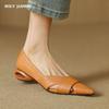 Модные Новые Весенне-Летние Женские Туфли-Лодочки с Острым Носком и Массивным Каблуком, Обувь из Натуральной Кожи для Женщин, Элегантные Бежевые Ажурные Женские Туфли