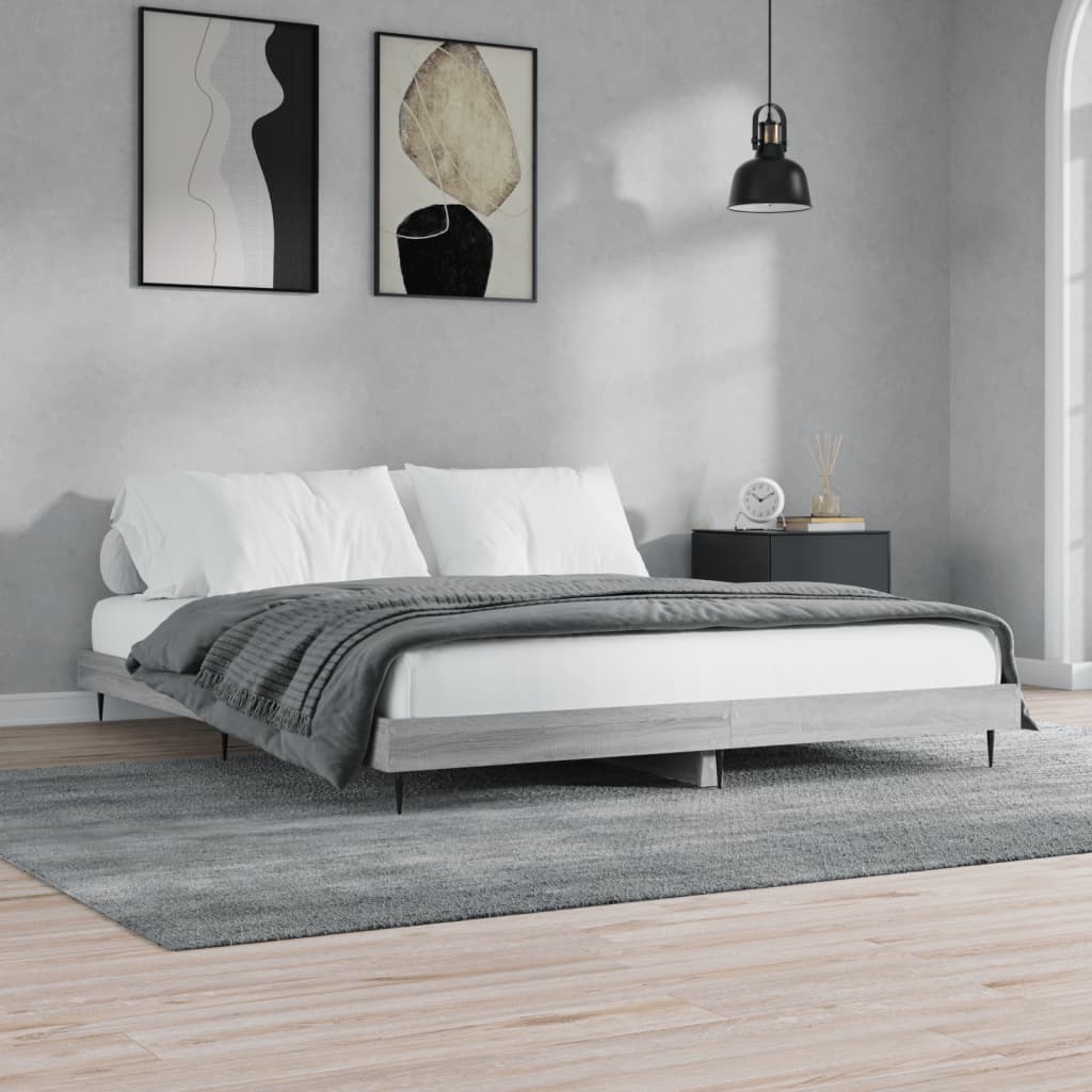 Vidaxl Rama Łóżka Bez Materaca Szary Sonoma 160X200Cm Drewno Klejone