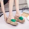 2025 Summer New Korean Version of Women's Slippers Waterproof Table Slope Heel Sandals Thick Bottom High Heel Muffin Bottom One-word Slippers