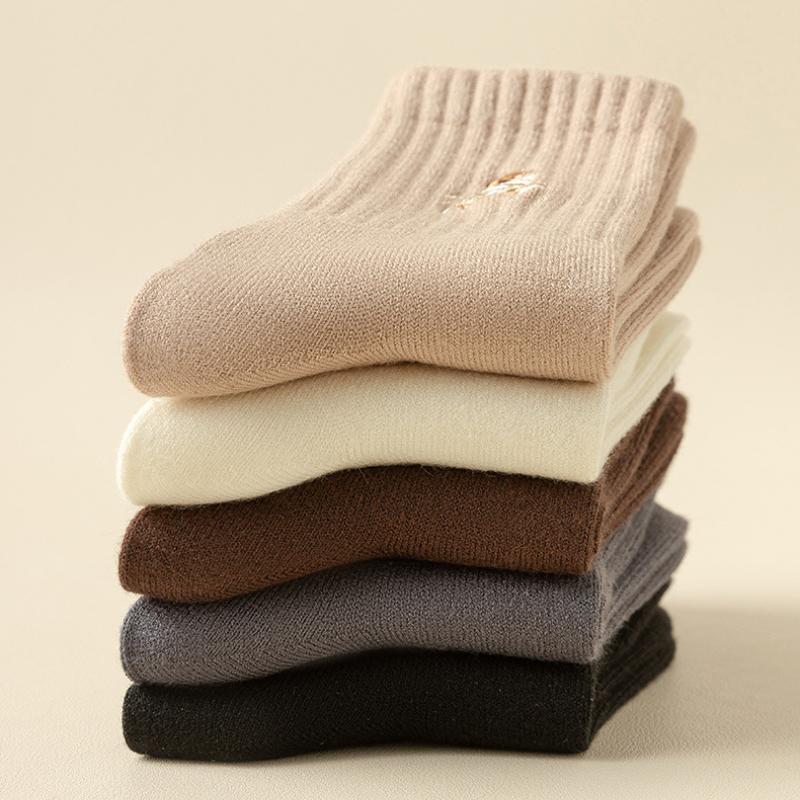 Носки цвета кофе Майяра для женщин, милые носки средней длины с медвежонком, простые носки в стиле колледжа, хлопковые носки