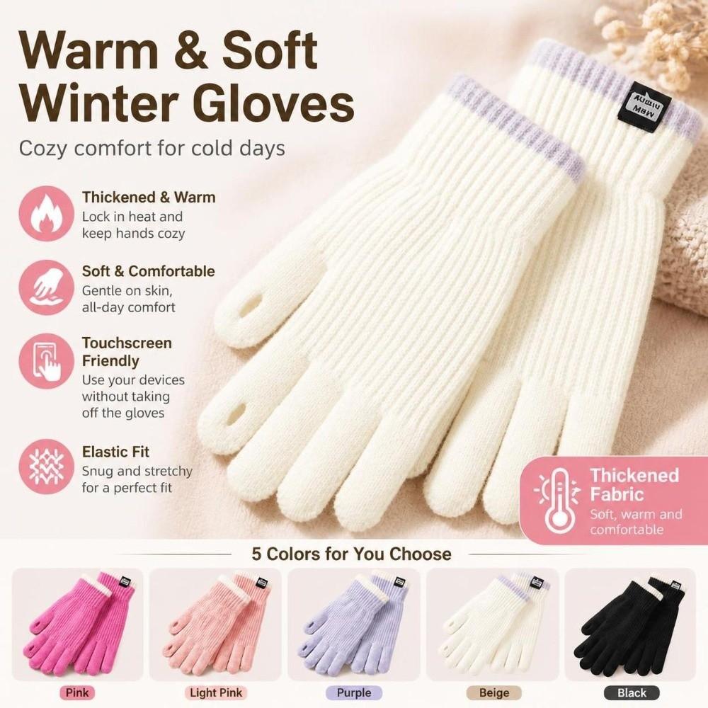Warm Full Finger Gloves Thumb Opening Women's Mittens Gifts Knitted Gloves  Winter Commuting