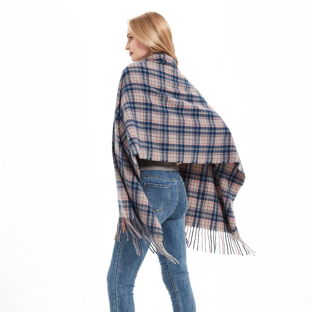 Осенне-зимний шарф, женский клетчатый шарф с кисточками, шаль