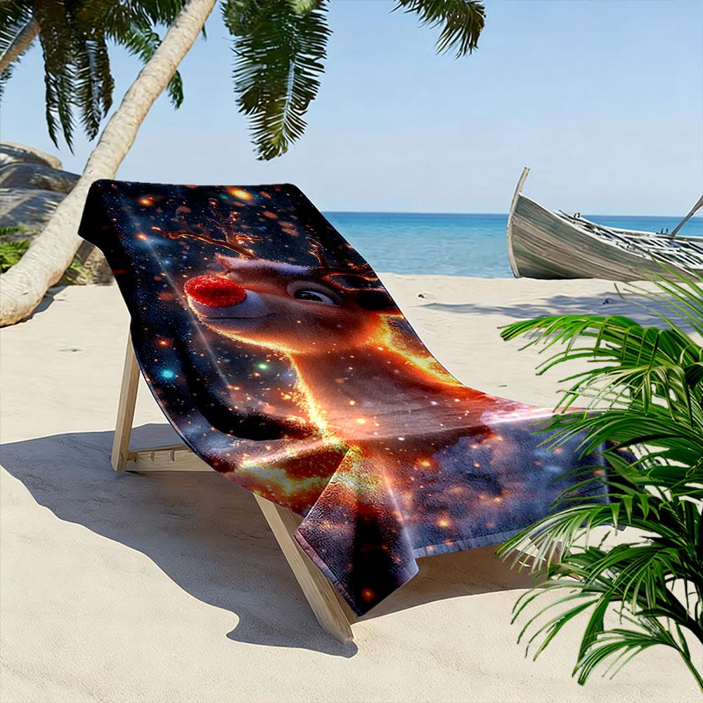 Glowing reindeer winter magic Print beach towel, quick drying, suitable for travel, outdoor sports, jogging, the beach and swimming, gift