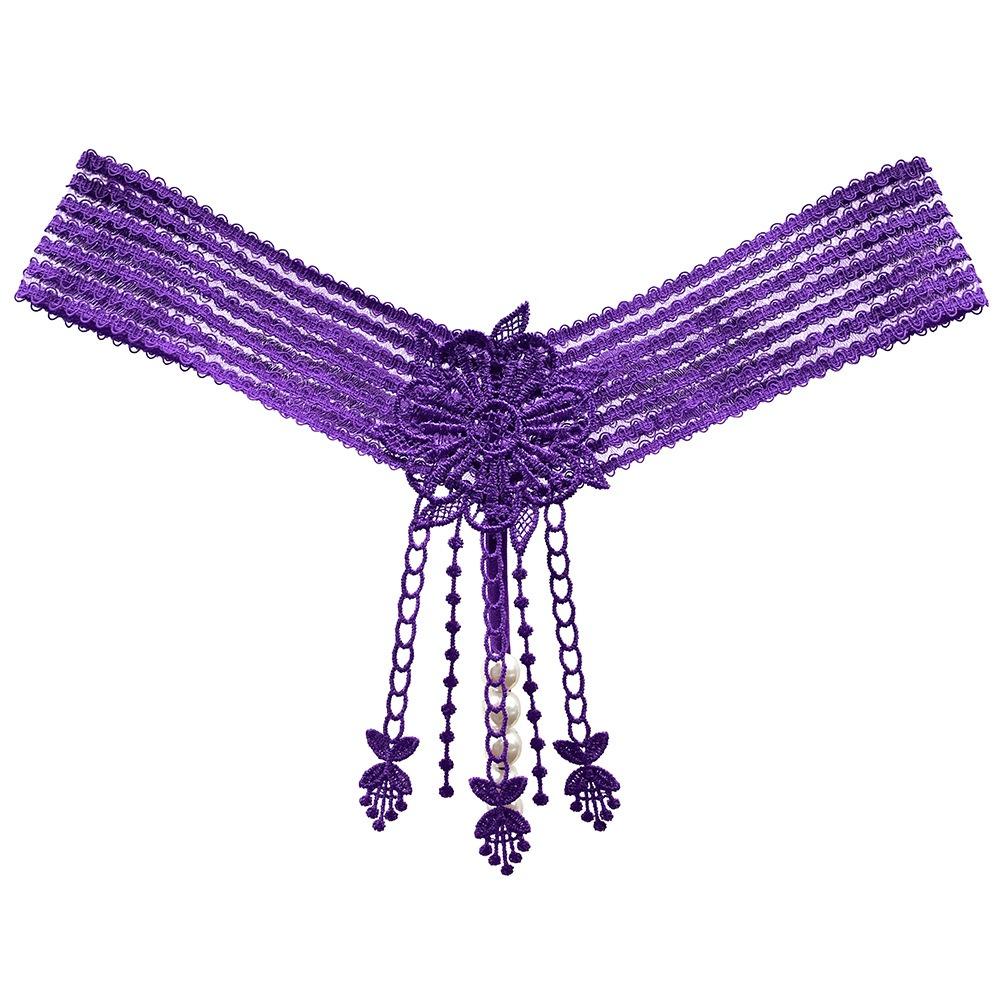 European and American Sex Panties Women Rub Yin Pearl A Thread Bed Tease Hot Perspective Embroidered Thong Women