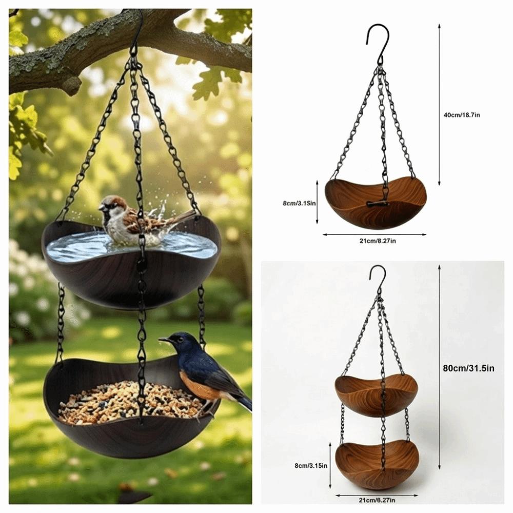 Bowl-shaped Bird Bath Bowl Double Layer Hummingbird Water Drinker Hanging Bird Feeder Garden