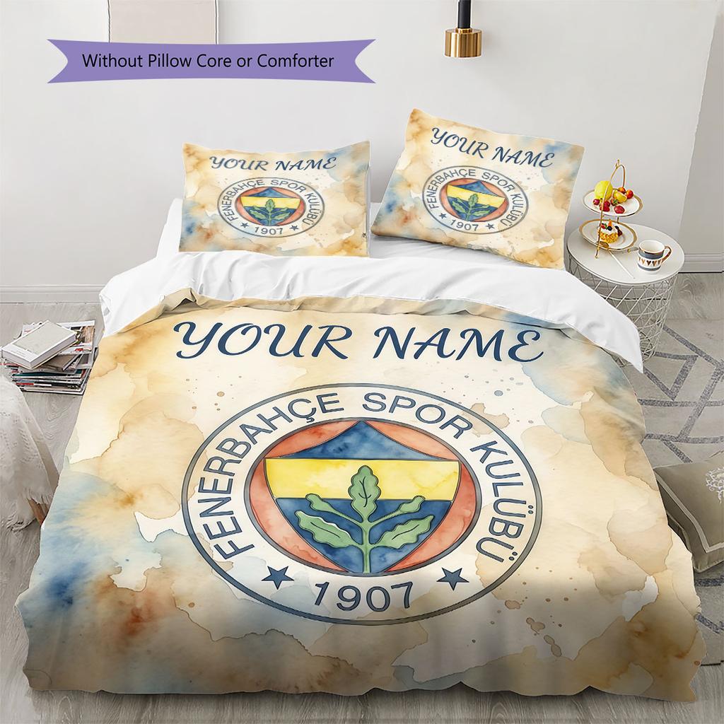Custom Name,Fenerbahce Spor Kulubu Pattern Bedding Home Decoration Birthday Gift ( 1 duvet cover + 2 pillowcase, without core),fan merchandise.