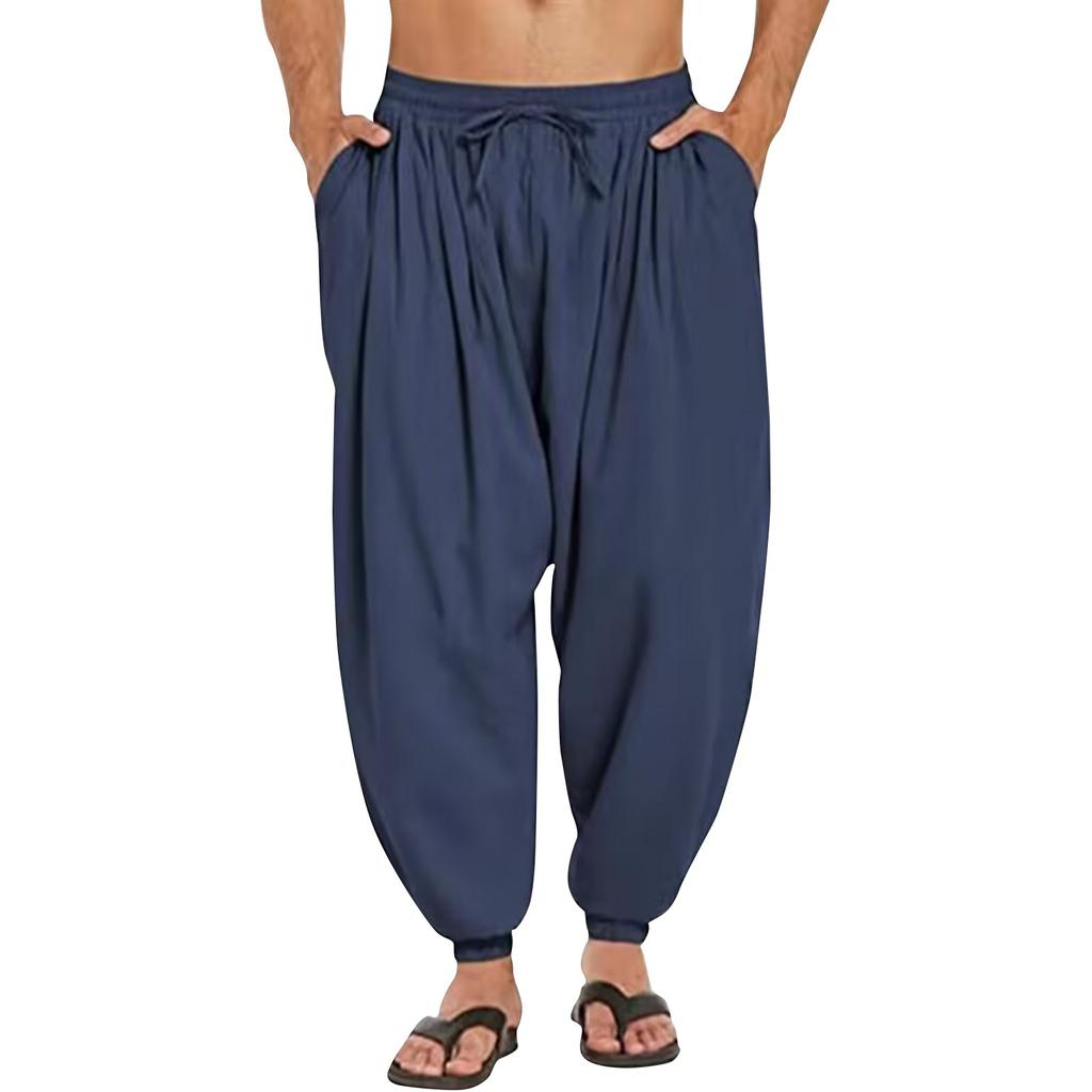 Мужские летние повседневные удобные свободные укороченные брюки с эластичной резинкой на талии и передним карманом