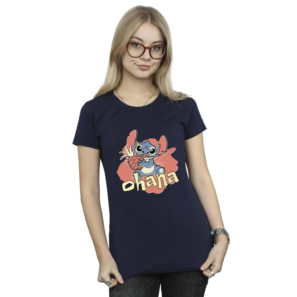 Disney Womens/Ladies Lilo And Stitch Ohana Pineapple Cotton T-Shirt