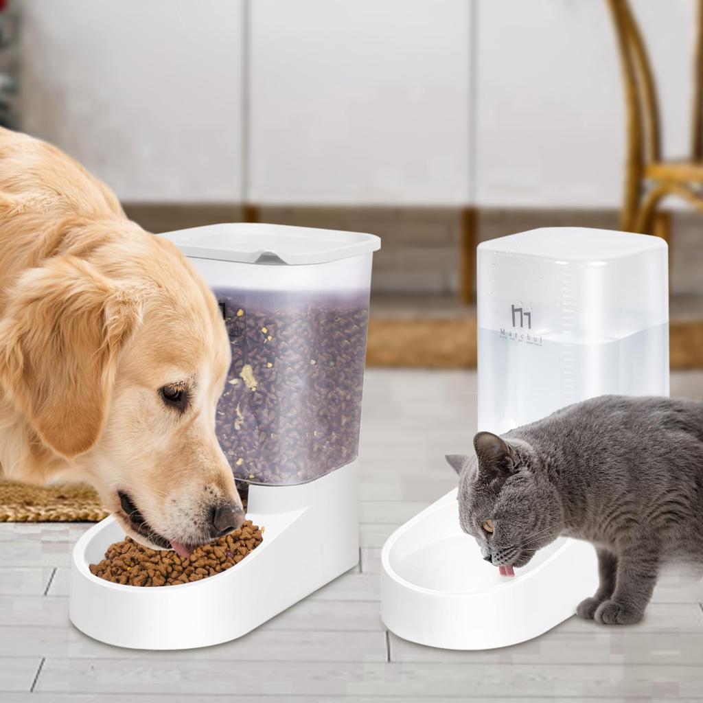 Marchul Automatic Cat Feeder Large Capacity Pet Food Pet Water Fountain and Automatic Cat Feeder Set for Dogs and Sun Protection and Freshness for