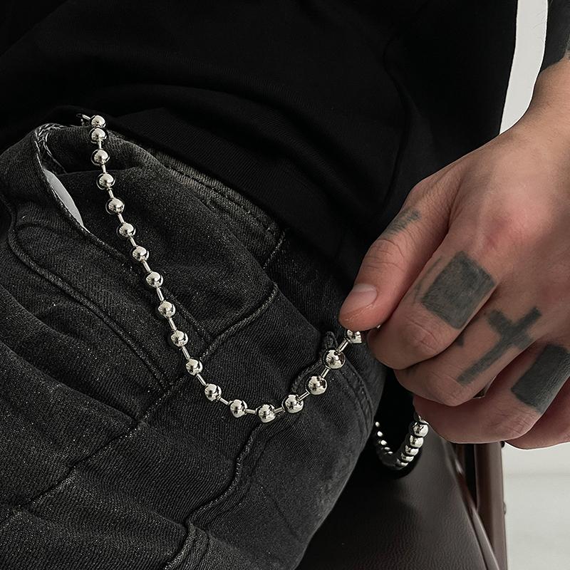 Punk Personalized Jeans Pants Chain For Men Minimalist Vintage Hip Hop Waist Chain Simple Round Beads Adjustable Waist Chain
