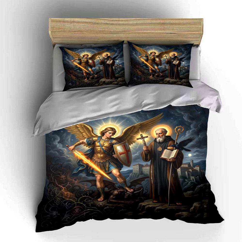 Archangel and Saint Battle Art Bedding Duvet Cover Set (1*Duvet Cover 2*Pillowcases, without duvet insert)