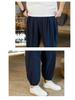 2024 Men's Summer Loose Nine-Point Cotton Linen Pants - Japanese Style, Large Size, Solid Color