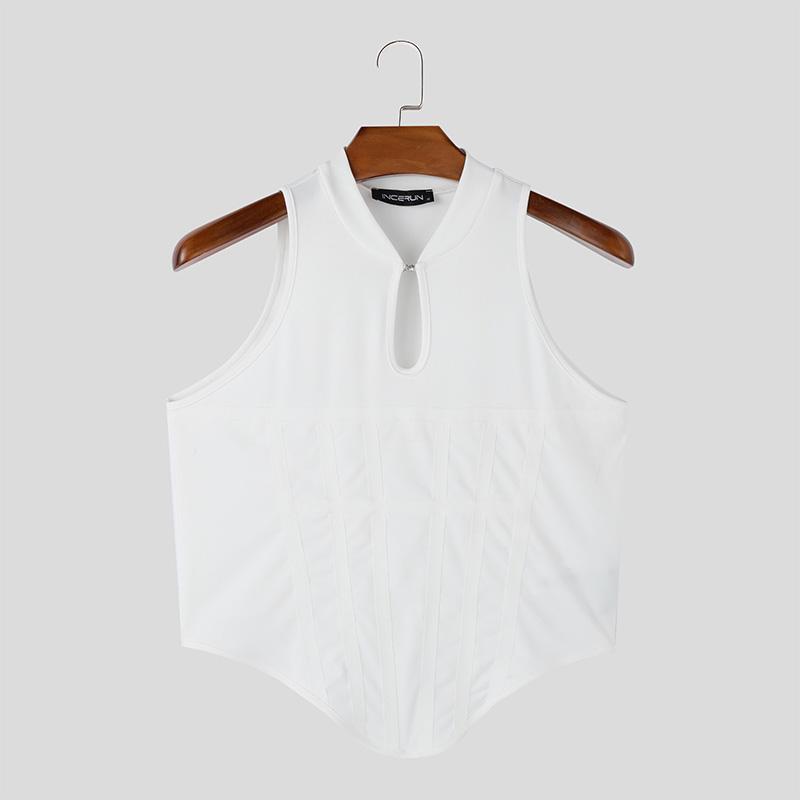 INCERUN Летние мужские безрукавки с нерегулярным ребром, тонкие майки, повседневные обтягивающие короткие топы