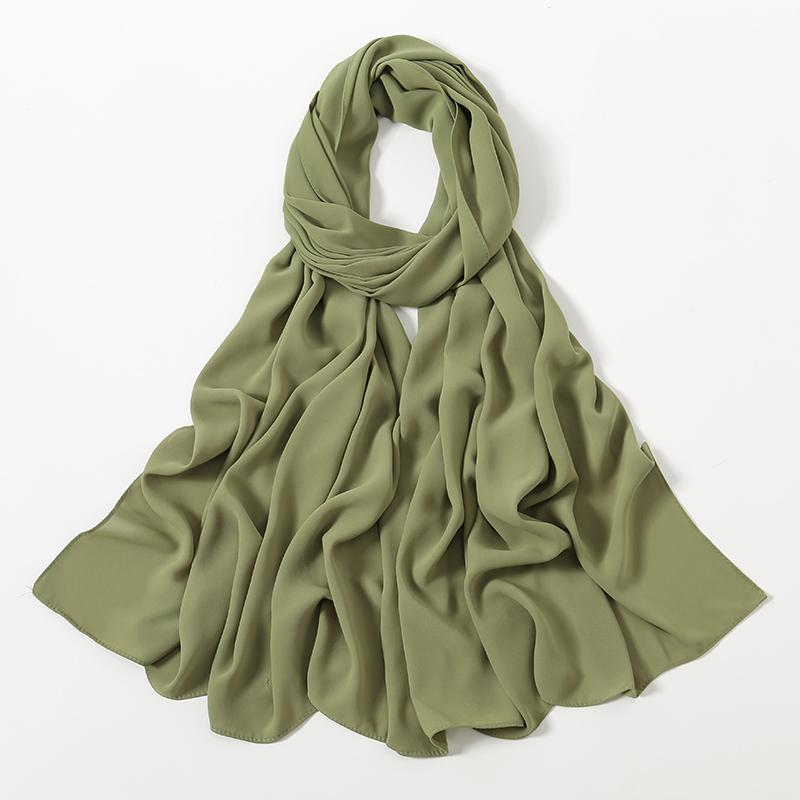 Женский тяжелый шифоновый хиджаб-шарф Премиальный шифон Мусульманские хиджабы Однотонный Хорошая строчка Макси обертывание Однотонный Мусульманский женский шаль