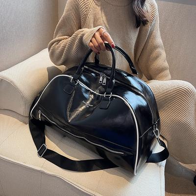 Модная дорожная сумка большой вместимости с контрастными цветами, повседневная спортивная сумка из масляной вощеной кожи для спортзала, мужская и женская сумка-поп-сумка через плечо