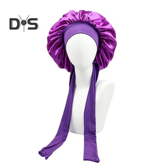Women Shower Cap Sleeping Satin Bonnet Solid Color Adjustable Lace-up Bow Waterproof High Density Women Braids Curly Night Hat Beauty Parlor Cap