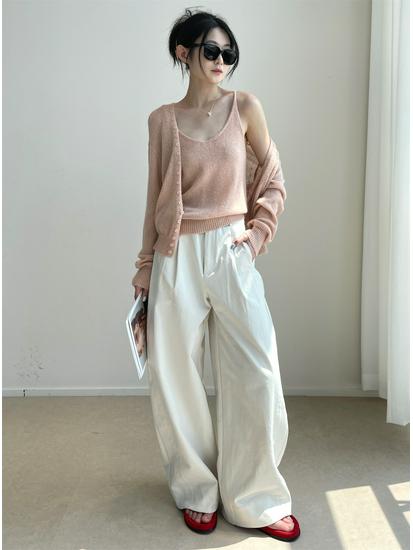 Nan Yu Лидер продаж Корейские брюки-баллоны с высокой талией и широкими штанинами - Минималистичные, повседневные брюки свободного кроя